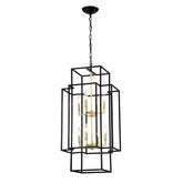 8-Light Metal Lantern Tiered Pendant Hanging Light Fixtures, Industrial Farmhouse Adjustable Height Chandeliers For Dining Room Hallway Foyer Entryway--Matte Black & Gold E12 Bulbs Not Included