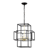 4-Light Metal Lantern Tiered Pendant Hanging Light Fixtures, Industrial Farmhouse Adjustable Height Chandeliers For Dining Room Hallway Foyer Entryway--Matte Black & Gold