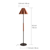 Floor lamp with dimensions indicated on a white background