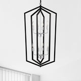 8-Light Farmhouse Kitchen Chandeliers, Matte Black And Sliver Vintage Rustic Cage Light Fixture Adjustable Height Chandeliers For Dining Room Hallway Foyer Entryway E12 Bulbs Not Included