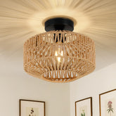 Boho Light Fixtures Ceiling Mount,Mini Rattan Chandelier Light Fixture With Dimmable LED Bulb,Hand W