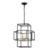 4-Light Metal Lantern Tiered Pendant Hanging Light Fixtures, Industrial Farmhouse Adjustable Height Chandeliers For Dining Room Hallway Foyer Entryway--Matte Black & Gold