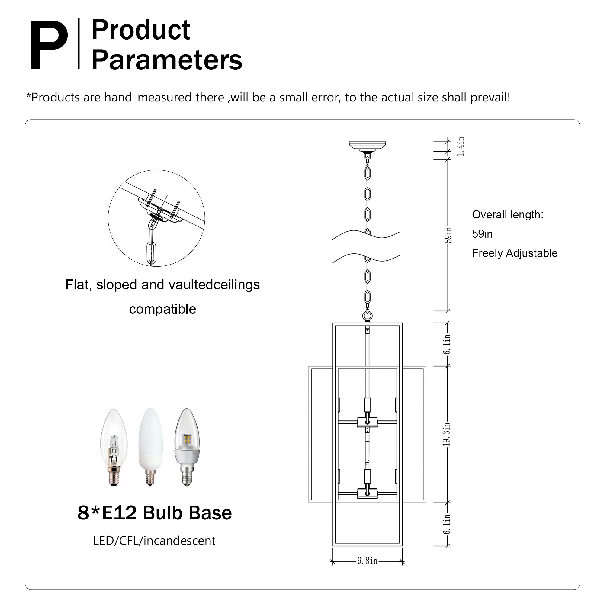 8-Light Metal Lantern Tiered Pendant Hanging Light Fixtures, Industrial Farmhouse Adjustable Height Chandeliers For Dining Room Hallway Foyer Entryway--Matte Black & Gold E12 Bulbs Not Included