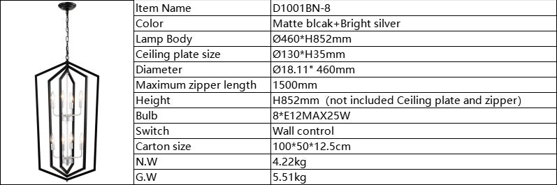 8-Light Farmhouse Kitchen Chandeliers, Matte Black And Sliver Vintage Rustic Cage Light Fixture Adjustable Height Chandeliers For Dining Room Hallway Foyer Entryway E12 Bulbs Not Included