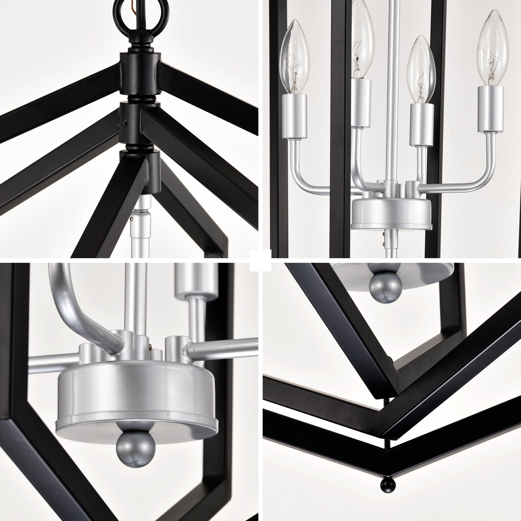 8-Light Farmhouse Kitchen Chandeliers, Matte Black And Sliver Vintage Rustic Cage Light Fixture Adjustable Height Chandeliers For Dining Room Hallway Foyer Entryway E12 Bulbs Not Included