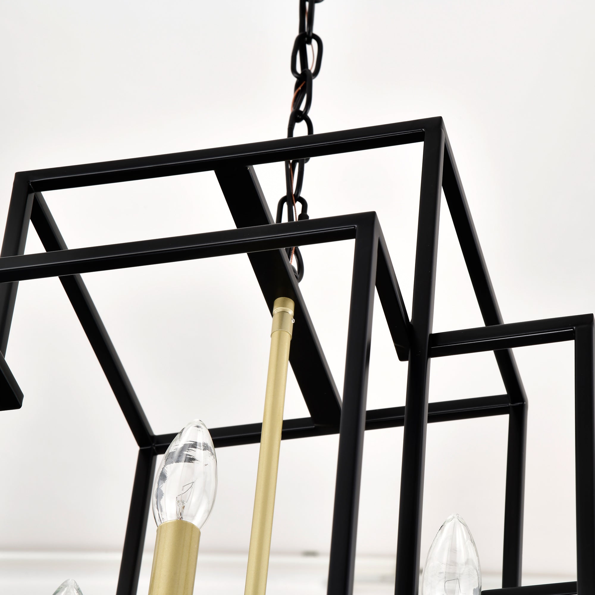 8-Light Metal Lantern Tiered Pendant Hanging Light Fixtures, Industrial Farmhouse Adjustable Height Chandeliers For Dining Room Hallway Foyer Entryway--Matte Black & Gold E12 Bulbs Not Included