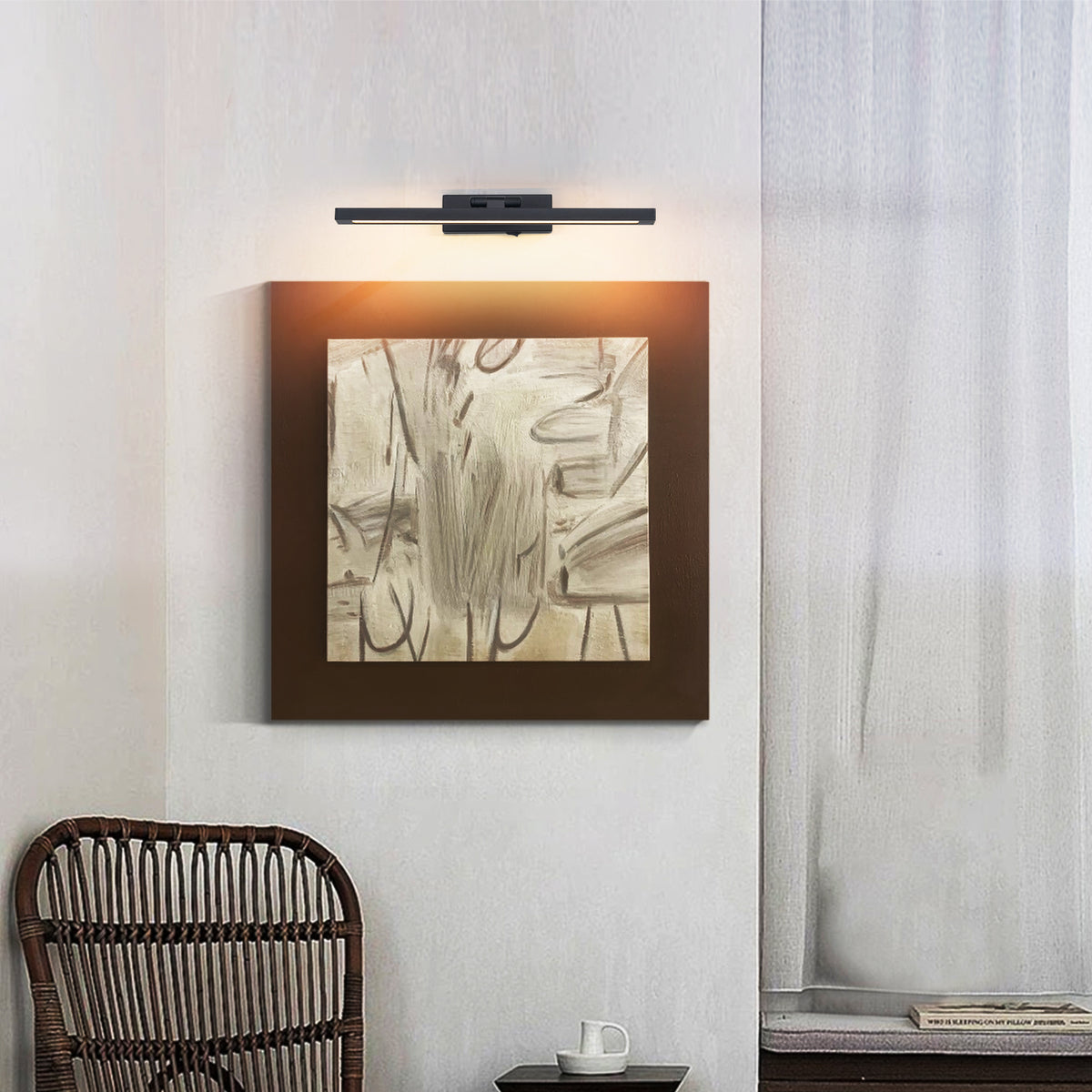 Picture Light Battery Operated With Remote, LED Black Art Lights For Paintings Rechargeable Dimmable And Timer, 16in Wall Sconce For Art Painting Gallery Adjustable Swing Arm For Display