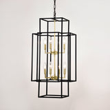 8-Light Metal Lantern Tiered Pendant Hanging Light Fixtures, Industrial Farmhouse Adjustable Height Chandeliers For Dining Room Hallway Foyer Entryway--Matte Black & Gold E12 Bulbs Not Included
