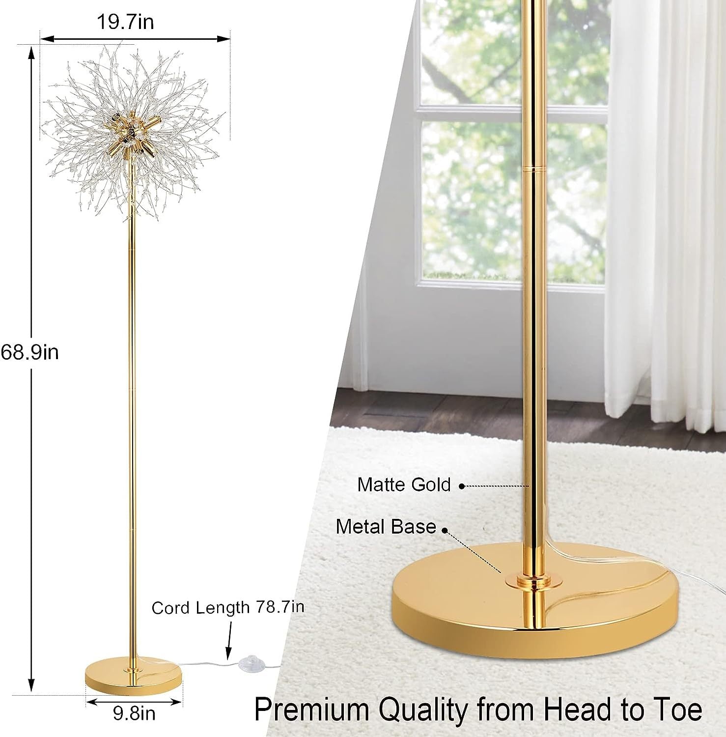 Bedroom Crystal Floor Lamp,,69 Inch High Pole Lamp,Modern Room Decorative Floor Lamp,Includes 32 Fireworks Crystal Suspenders, Chrome Finish Unavailable Platforms- Welfel