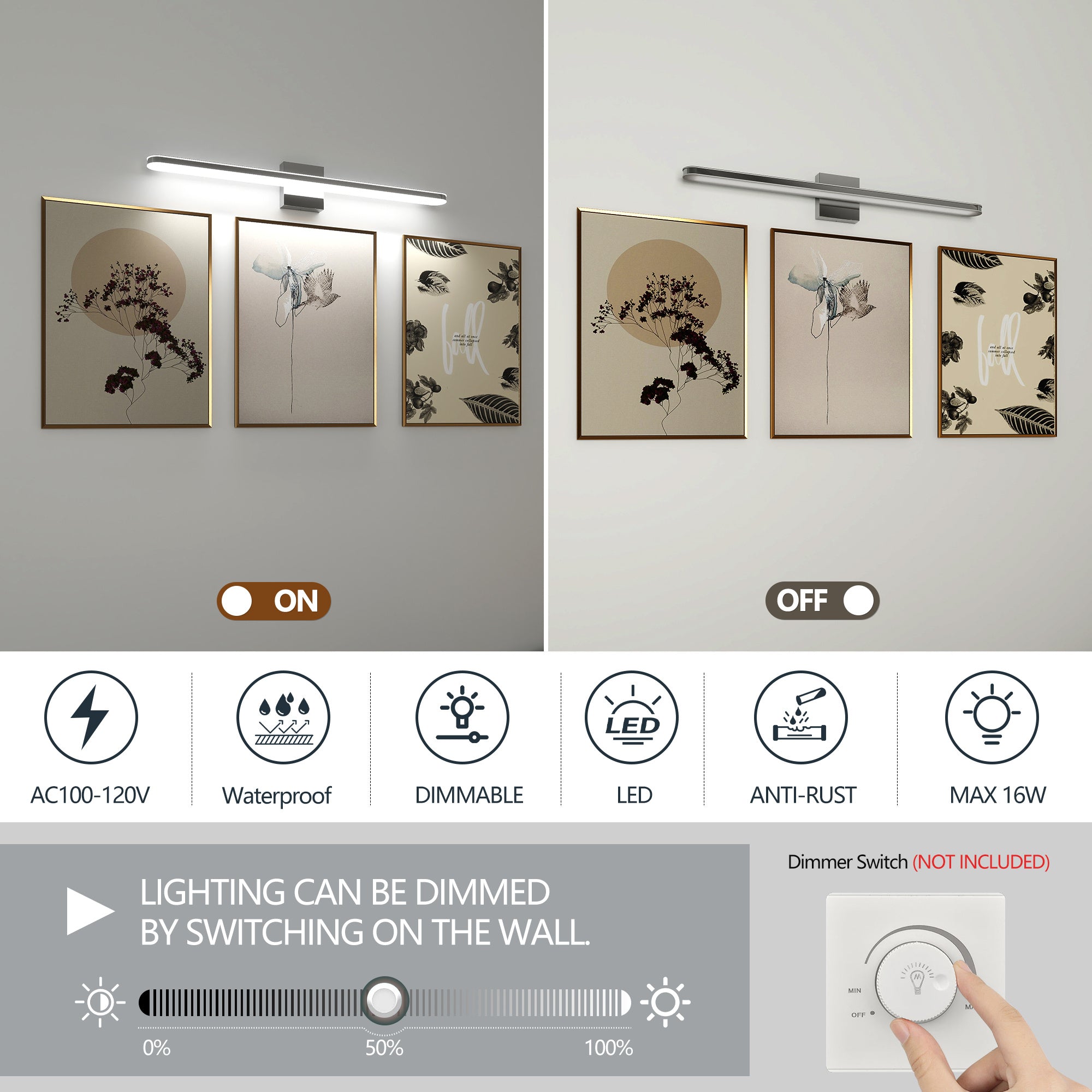 Modern LED Vanity Lights For Bathroom 32IN 16W Daylight White Chrome Light Fixtures Bathroom Lights Over Mirror Vanity Lighting Fixtures Vanity Light