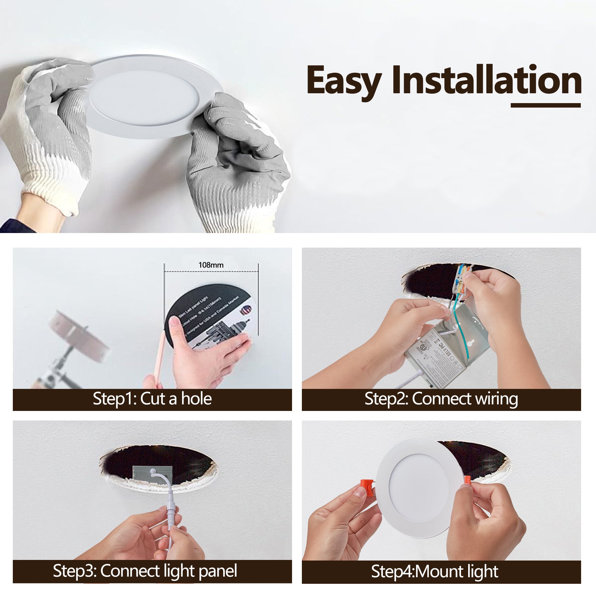 12-Pack 4 Inch Ultra-Thin LED Recessed Ceiling Light With Junction Box, 2700K-5000K Dimmable Color Changing Downlight, 9W 810LM, Easy Install, Ideal For Kitchen, Bedroom, Basement