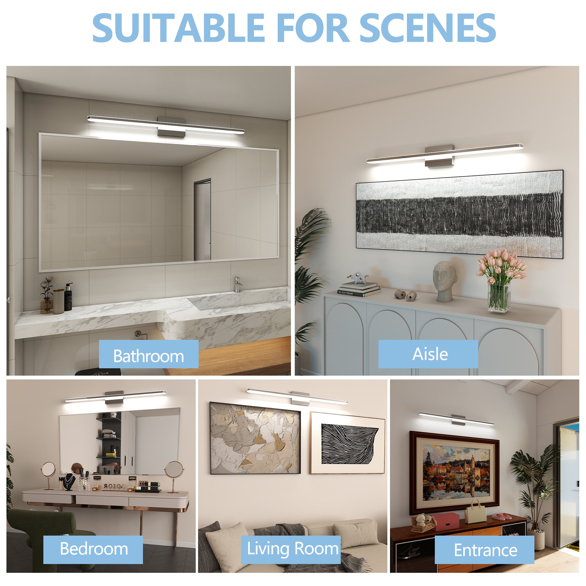 Modern LED Vanity Lights For Bathroom 39IN 24W Daylight White Chrome Light Fixtures Bathroom Lights Over Mirror Vanity Lighting Fixtures Vanity Light