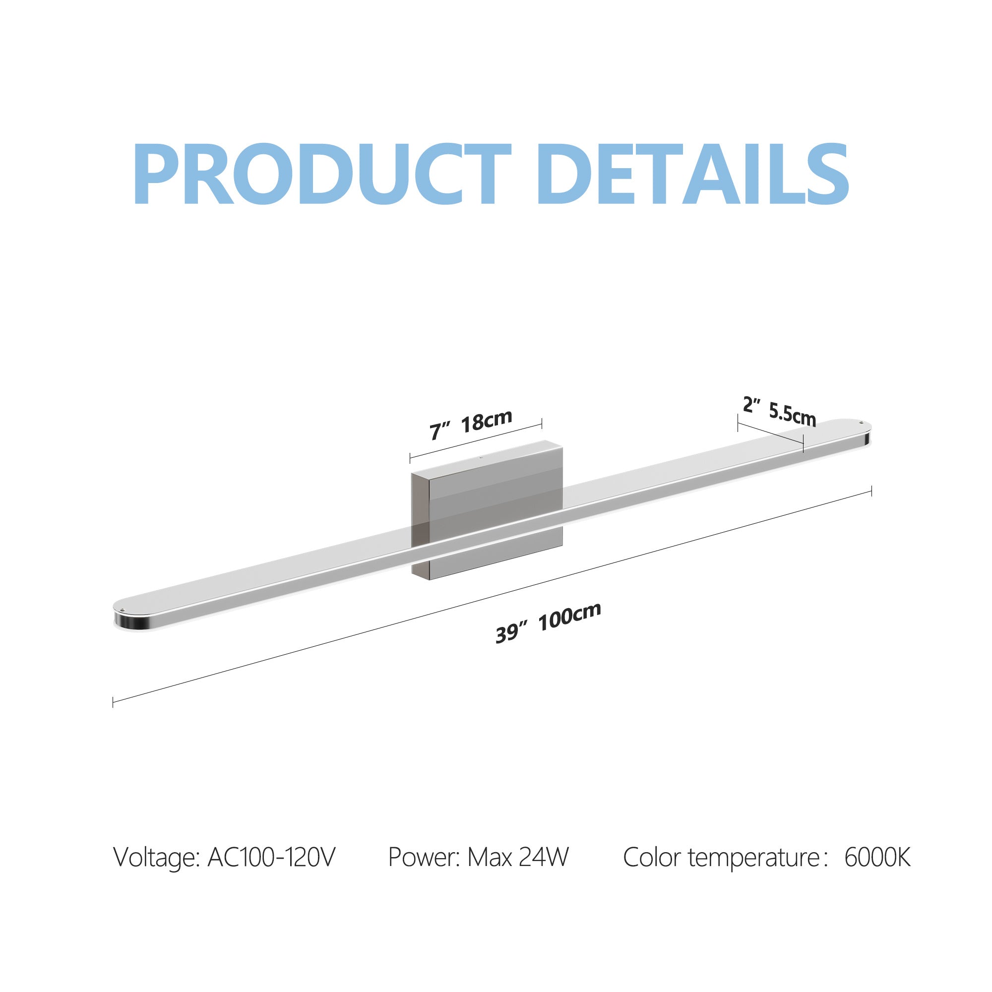 Modern LED Vanity Lights For Bathroom 39IN 24W Daylight White Chrome Light Fixtures Bathroom Lights Over Mirror Vanity Lighting Fixtures Vanity Light