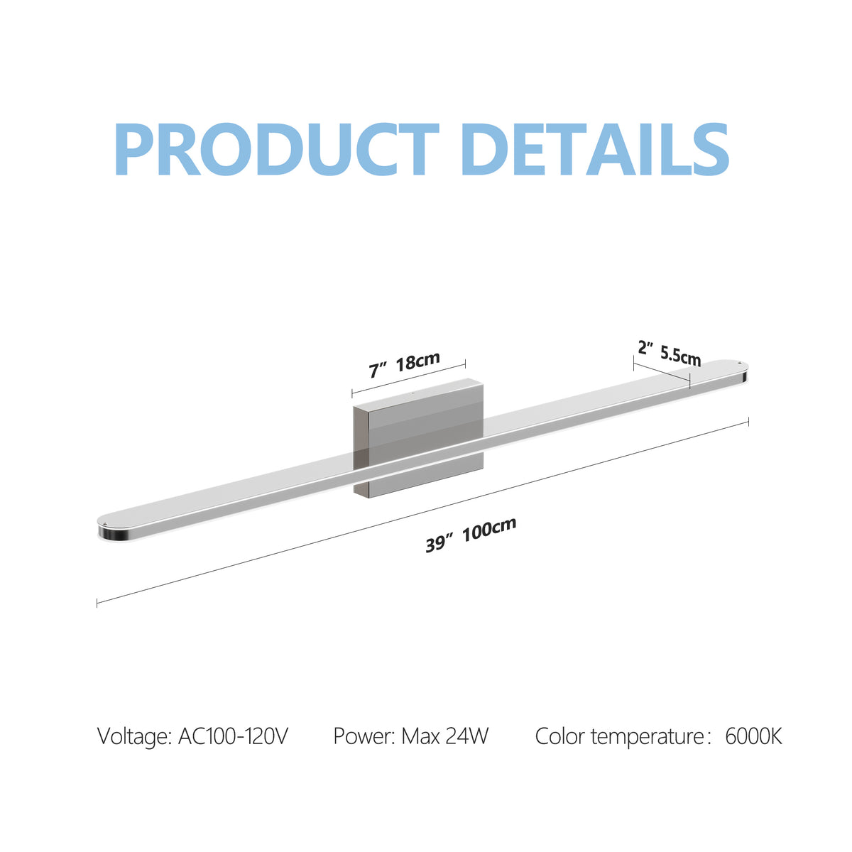 Modern LED Vanity Lights For Bathroom 39IN 24W Daylight White Chrome Light Fixtures Bathroom Lights Over Mirror Vanity Lighting Fixtures Vanity Light