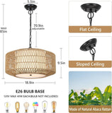 Farmhouse Chandelier Light Fixture,4-Light Rattan Boho Chandeliers For Dining Room With Fabric Shade